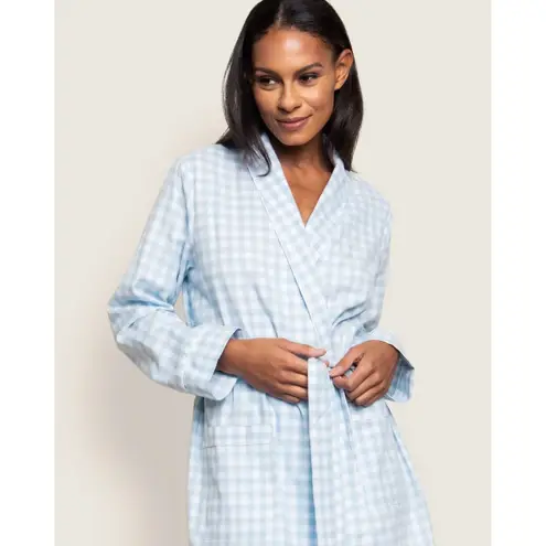 PETITE PLUME Gingham Cotton Robe in Light Blue Gingham Size Medium