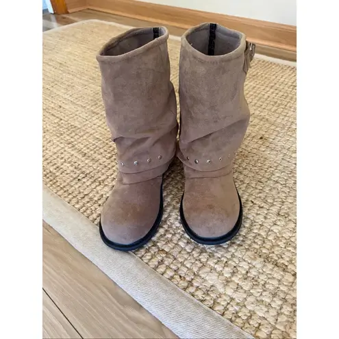 Chunky Platform overlaid platform design Y2K Slip On Boots Tan Size 39 New