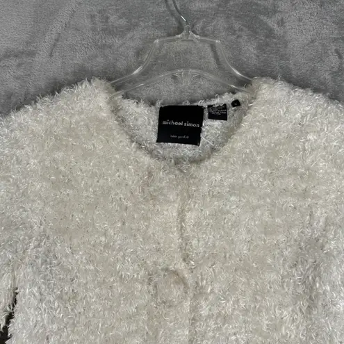 Michael Simon Sweater White Fuzzy Cardigan Shaggy Neutral Bohemian Casual Small