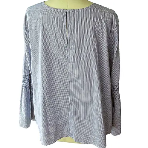 Falls Creek Crisp Cotton Blue & White Pinstripe Peasant Blouse ~ Plus Size 3X