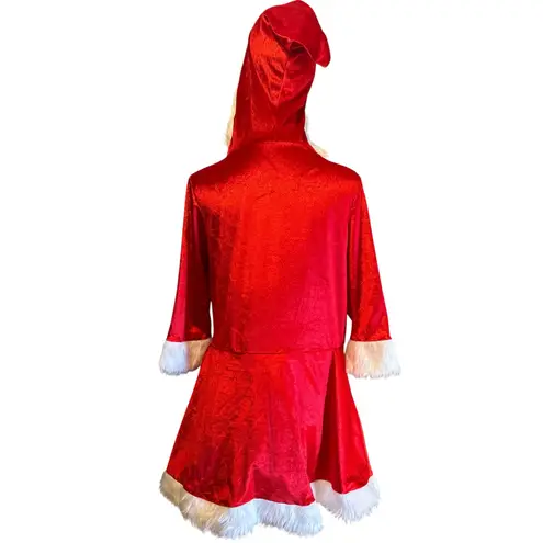 Mrs. Claus Short Dress One Size Red White Hooded Tulle Era Spooky Costume Velvet
