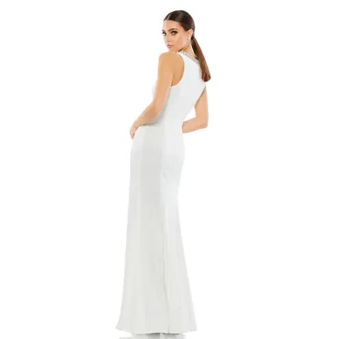 Mac Duggal Embellished Neck Trumpet Gown in White 10