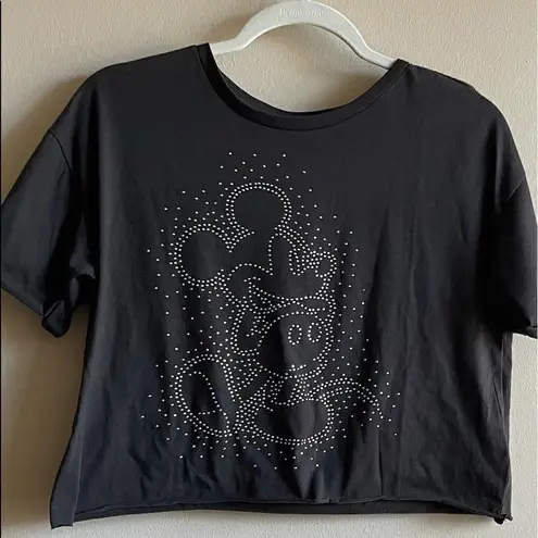 Disney  Mickey Mouse cropped charcoal Gray women’s shirt large w/ jeweled beading