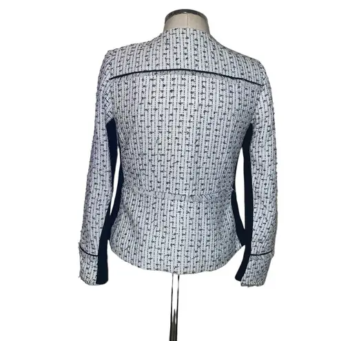 Karl Lagerfeld Paris White Fringe-Trimmed Tweed Zip Up Jacket Size Small