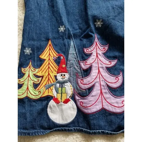 Field Gear Women's Blue Jean Denim Button Down Christmas Tree Blouse Top Size M Size M