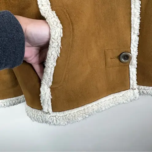 L.L.Bean Faux Suede Sherpa Coat Womens M Brown Button Front Winter Ranch Jacket Size M