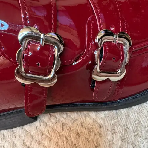 Shiny Red Double Buckle Loafers. Size 9
