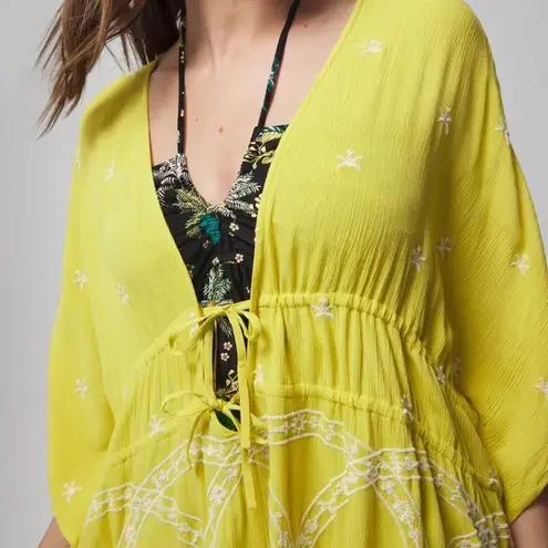 Soma Swim Embroidered Cover Up Key Lime Green Tunic Tie Front S/M