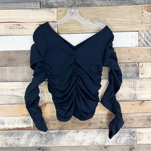 Helmut Lang Ruched Vneck Black Long Sleeve Top Size XS/Small NWT