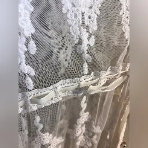 Lace Kimono by Given Kale crochet lace crystal buttons ribbon tie bohemian Y2K Size L
