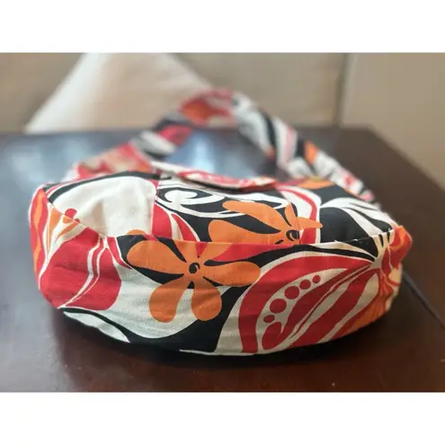 Island Aloha Wear, Made in Hawaii, Bright Orange Red Floral Print Shoulder Bag