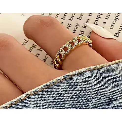 Boutique Gold Iced Cuban Chain Ring | Gold Plated Sterling Silver