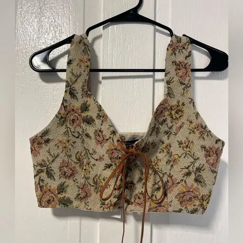 Cider NWT Natural Garden Tie Lace front Tapestry cropped top size small