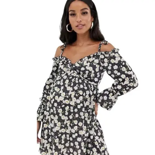 ASOS Design Maternity Bardot Smocked Babydoll Dress Black Size undefined