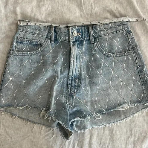 ZARA  Rhinestone High Rise Curved Light Blue Denim Shorts Size 6 or 28