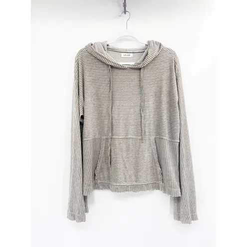 Bella Dahl Striped Hoodie Split Back Gray White Size L