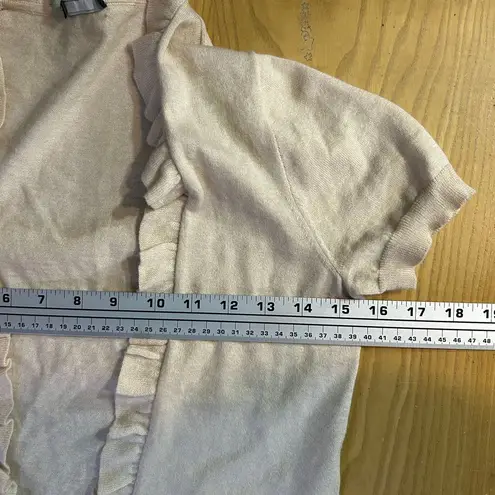 J.Crew ‎ Cashmere Blend Ruffle Trim Short Sleeve Cardigan Sweater Womens XS Cream