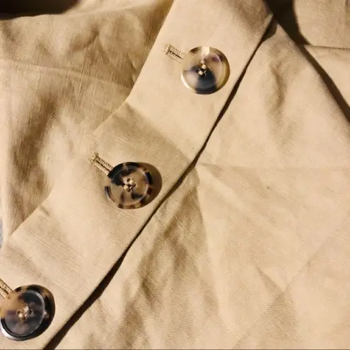 Lewit Pant 10 Khaki Crop Linen Side Buttons Natural Luxury Safari Twill Vacation Tan