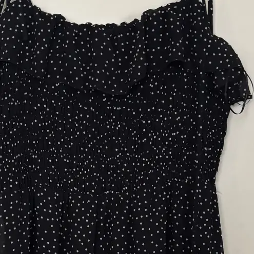 💥 And Now This Smocked Polka Dot Tiered Maxi Dress Black Size XL