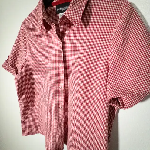 Sag Harbor Sport Short Sleeve Shirt Womens XL Red White Gingham Cottagecore Top