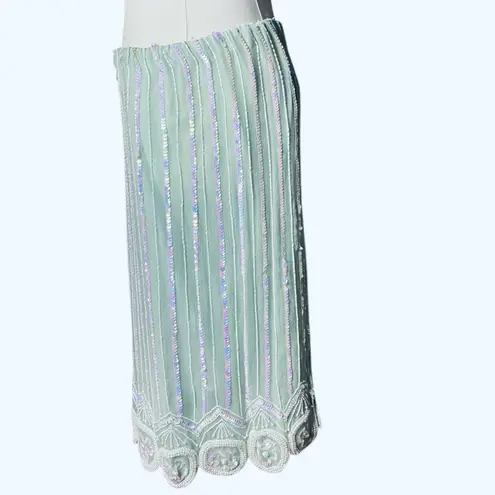 VINTAGE Jewel Queen 100% Silk
Beaded Sequin Midi Skirt Sage
Green Size 6 Green