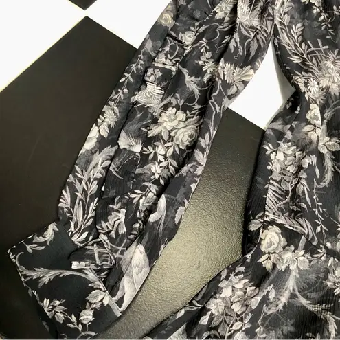 The Kooples Silk Birdy Print Cold-Shoulder Dress Black Semi-Sheer Pattern AOP L