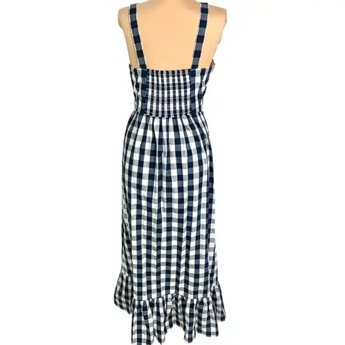 J.Crew Blue White Buffalo Gingham Check Midi Dress Size S Nautical Resort Rush
