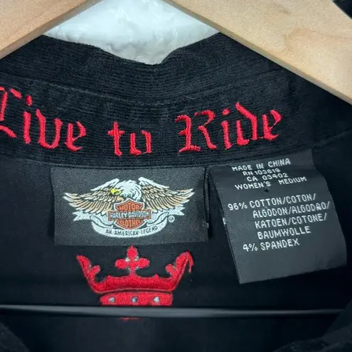 Harley Davidson Women's Dragon Embroidered Corduroy Button Down Shirt M Black Size M