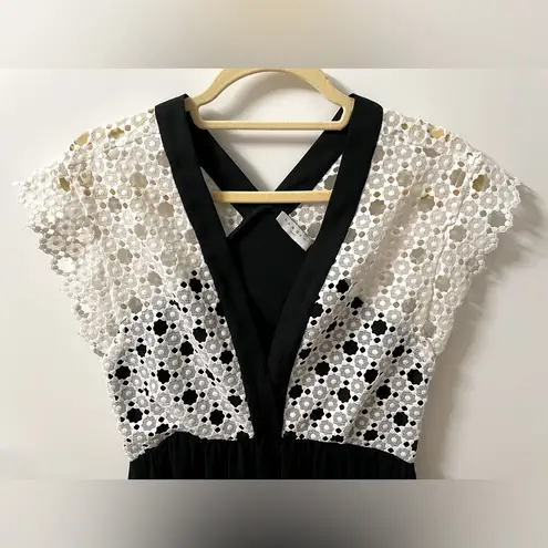 Sandro black&white lace-top mid-dress