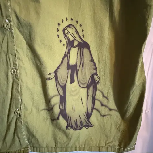 Empyre Women’s Shirt Sz Large Short Sleeve Green Grunge Punk Edgy Button Down