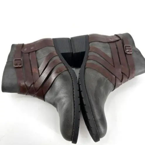 EuroSoft Phoebe Faux Leather Buckle Accent Boot Bootie Size 7 Gray & Brown