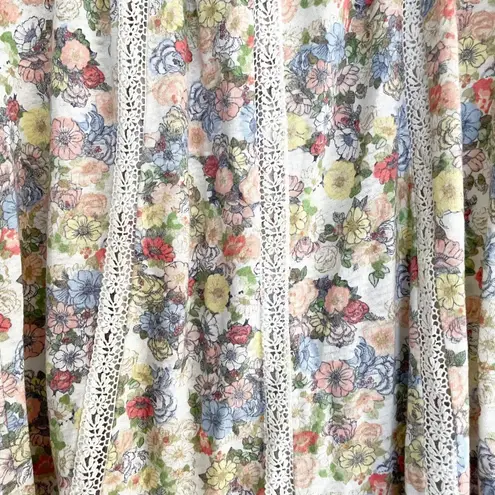 Covington Floral Print Top Lace Trim Casual Blouse Cottagecore M Fairycore Linen