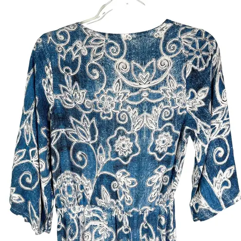 Jaase Jumpsuit Blue White Geometric Print S Bohemian Wide Leg New