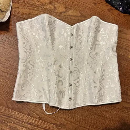 White Brocade Corset Top Waist Trainer Shaper Boned Bodice Costume Lingerie Size undefined