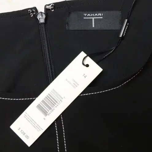 T Tahari Jumpsuit Women 14 XL Black Sleeveless Belted Contrast-Stitch Wide Leg