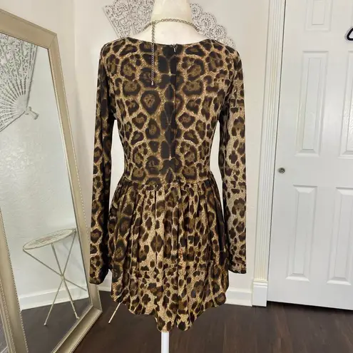 90s 2000s Leopard Cheetah Animal Print Tan Black Soft Grunge Micro Mini Dress S Brown