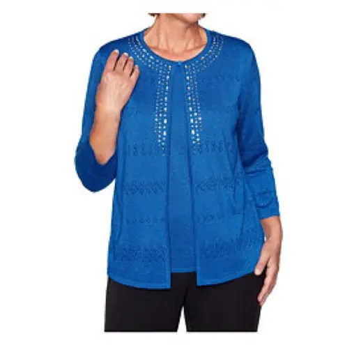 Alfred Dunner Blue Ombre Two for One Embellished Jewel Sweater Top Small NYE