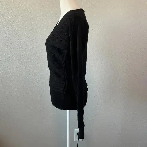 Ralph Lauren Lauren  Cotton Blend Horizontal Cableknit Sweater Black Size Small