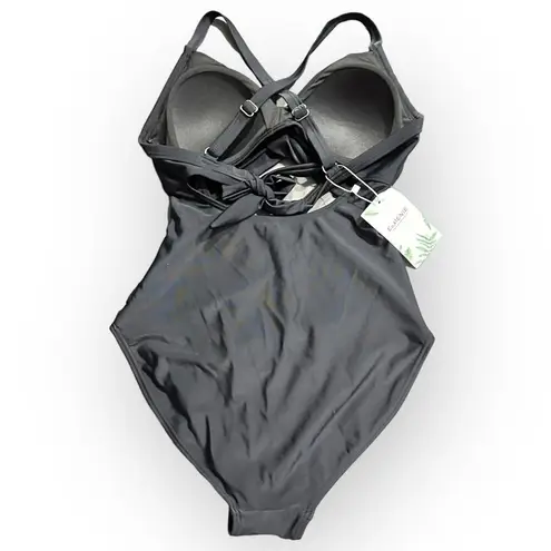 EoMenie One Piece Swimsuit Women's XS Black Cross Straps Tie Back NWT