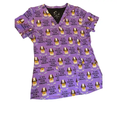 Prints By Maevn Scrubs Halloween Dogs Vet Women Size XS Uniform Medical Purple