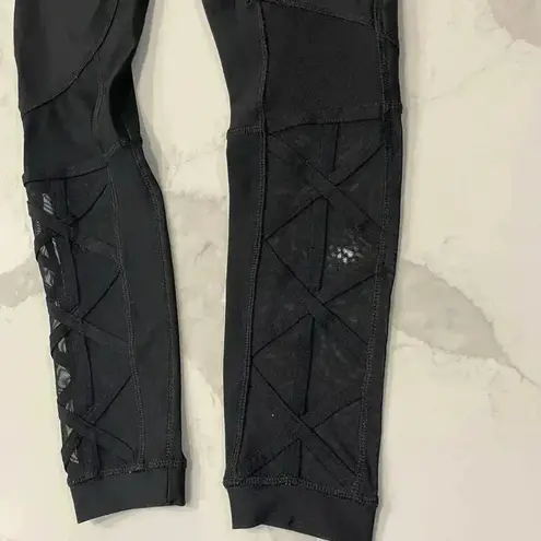 RBX Atheltic Black Leggings Criss Cross Mesh Calf Women’s Small Yoga Athleisure