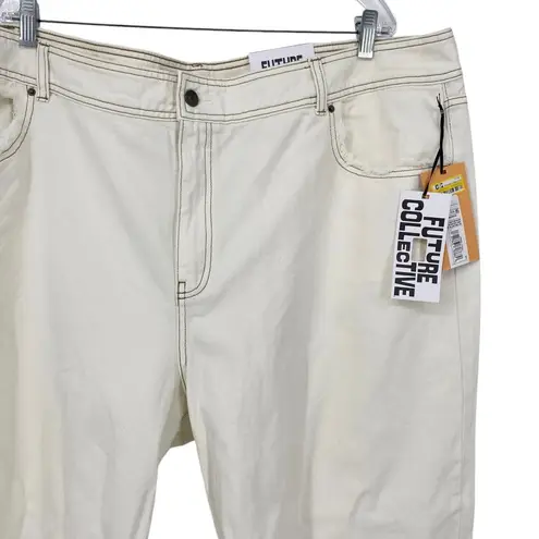 NEW FUTURE COLLECTIVE High Rise Straight Leg Raw Hem Jeans Cream Size 22