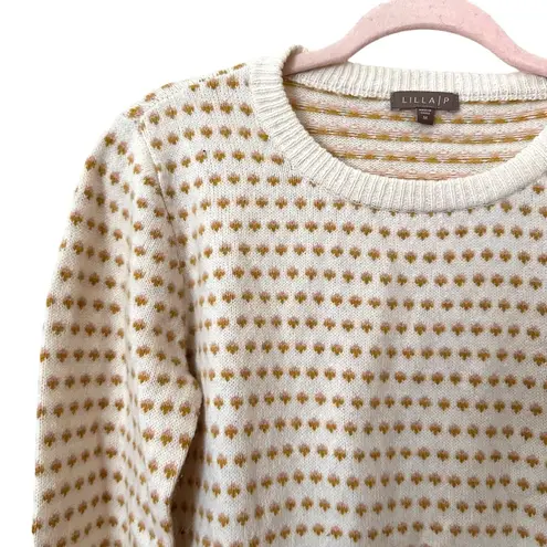LILLA P Patterned Crewneck Sweater Sz Medium White