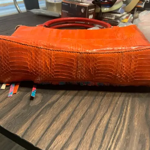 Y2k katherine kwei reptile skin bag Rare spring boho fringe orange blue spring