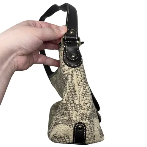 Etienne Aigner All Over Logo Print Shoulder Bag Purse Tan, Brown & Gold Hardware