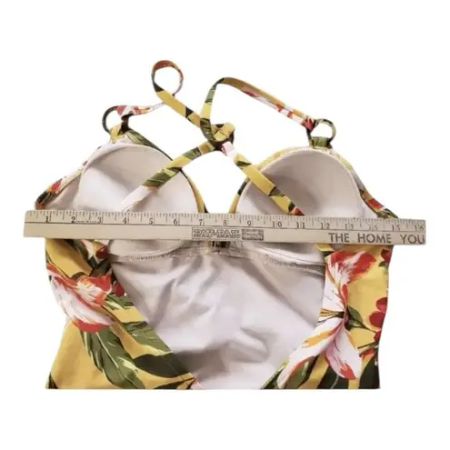 Kona Sol Women's Tortoise Ring High Coverage Swimsuit Yellow Floral Size M
