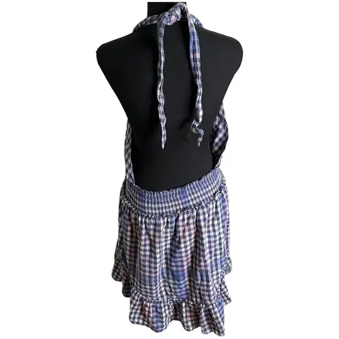 Aerie  Checkered Plaid Spring Fling Crossover Halter Dress Large Women’s Purple