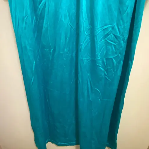 Vintage Shadowline Womens Teal Blue Long Nightgown L Large 40” Quilted Neckline