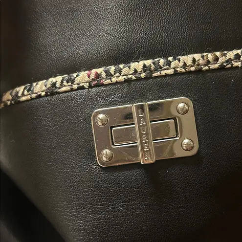 Lauren Ralph Lauren Black Leather Shoulder Bag with Houndstooth Trim