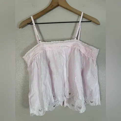 Shabby Chic 100% Cotton Pink Camisole size Small Eyelet Lace Hearts Scalloped